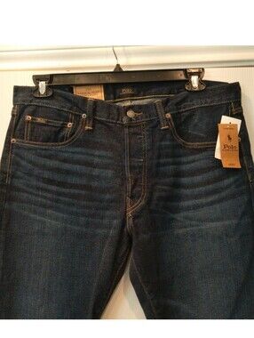 Polo by Ralph Lauren Varick Slim Straight Jeans Men's 34x32 Indigo Button Fly